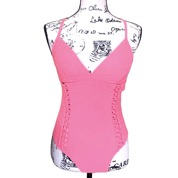 Jessica Simpson MELON Rose Bay Textured Jacquard One-Piece Swimsuit Medium NWT - Picture 5 of 5